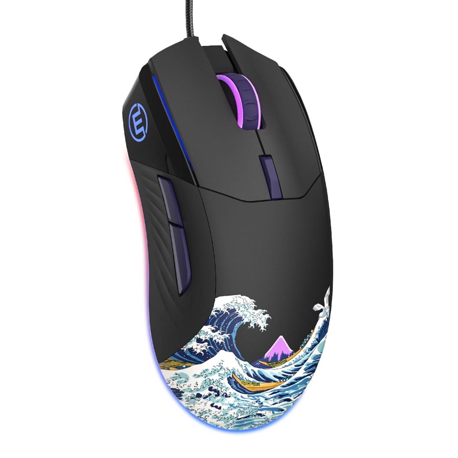 COSTOM G705 USB Wired Gaming Mouse for PC Computer Windows Mac Laptop, Lightweight Silent RGB Backlit Mouse with Adjustable 12000DPI/7 Programmable Side Buttons, Black Kanagawa Theme