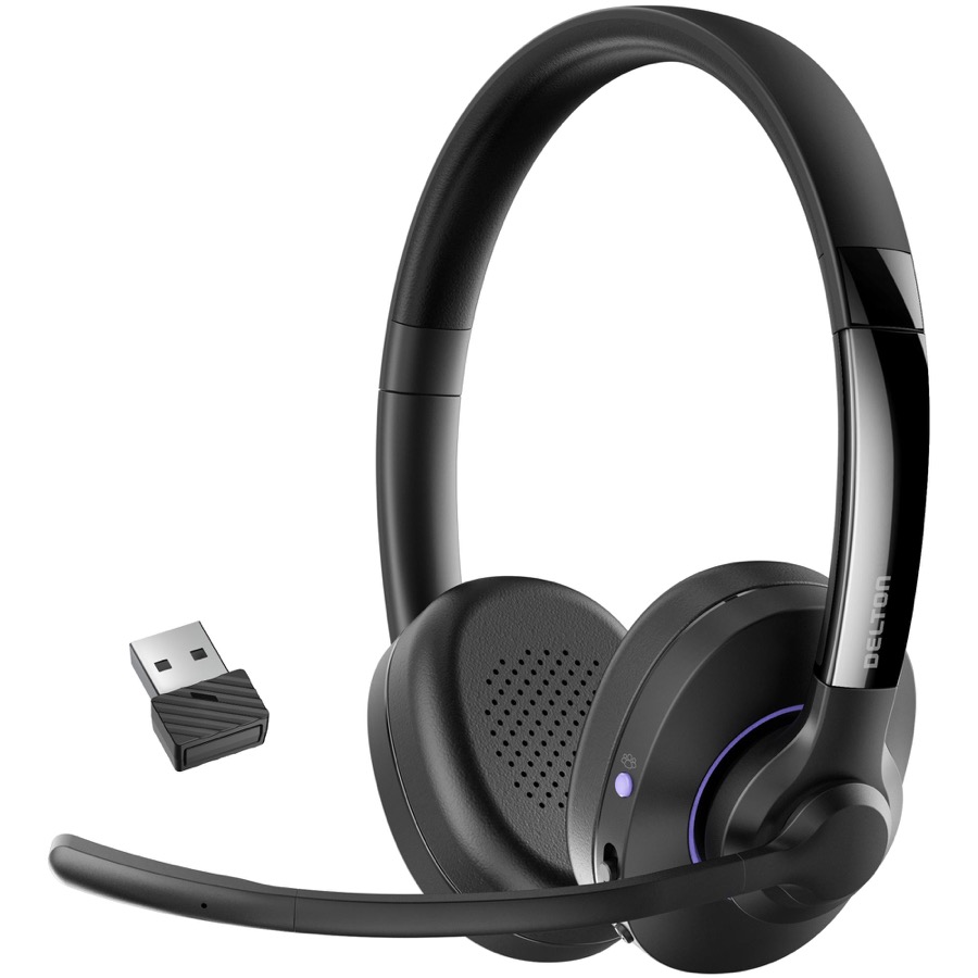 Delton 60X Wireless Computer Headset ENC ANC Noise Canceling Mic Over the Ear Bluetooth Headphones Auto-Pair USB Dongle for PC/Laptop Handsfree Mute Compatible with Meet Skype Zoom MS Teams