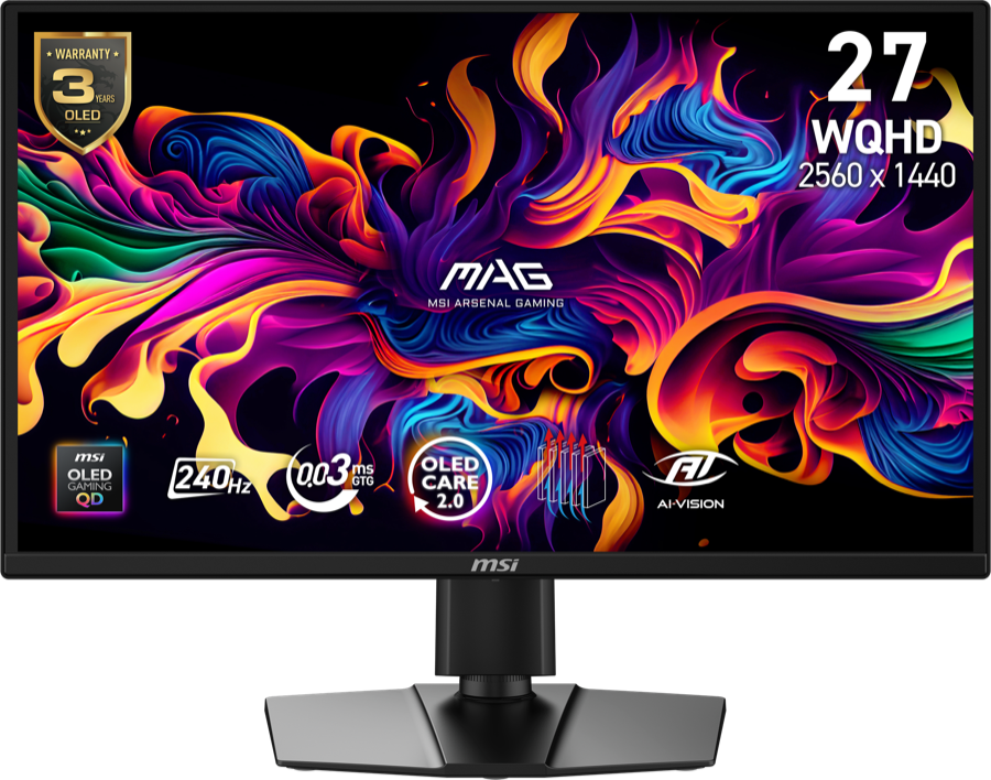 MSI 27" WQHD 2K 1440P 240Hz with Adaptive Sync 0.03ms OLED Gaming Computer Monitor with Height Adjustable, Pivot, Swivel & Tilt stand MAG 272QP QD-OLED X24